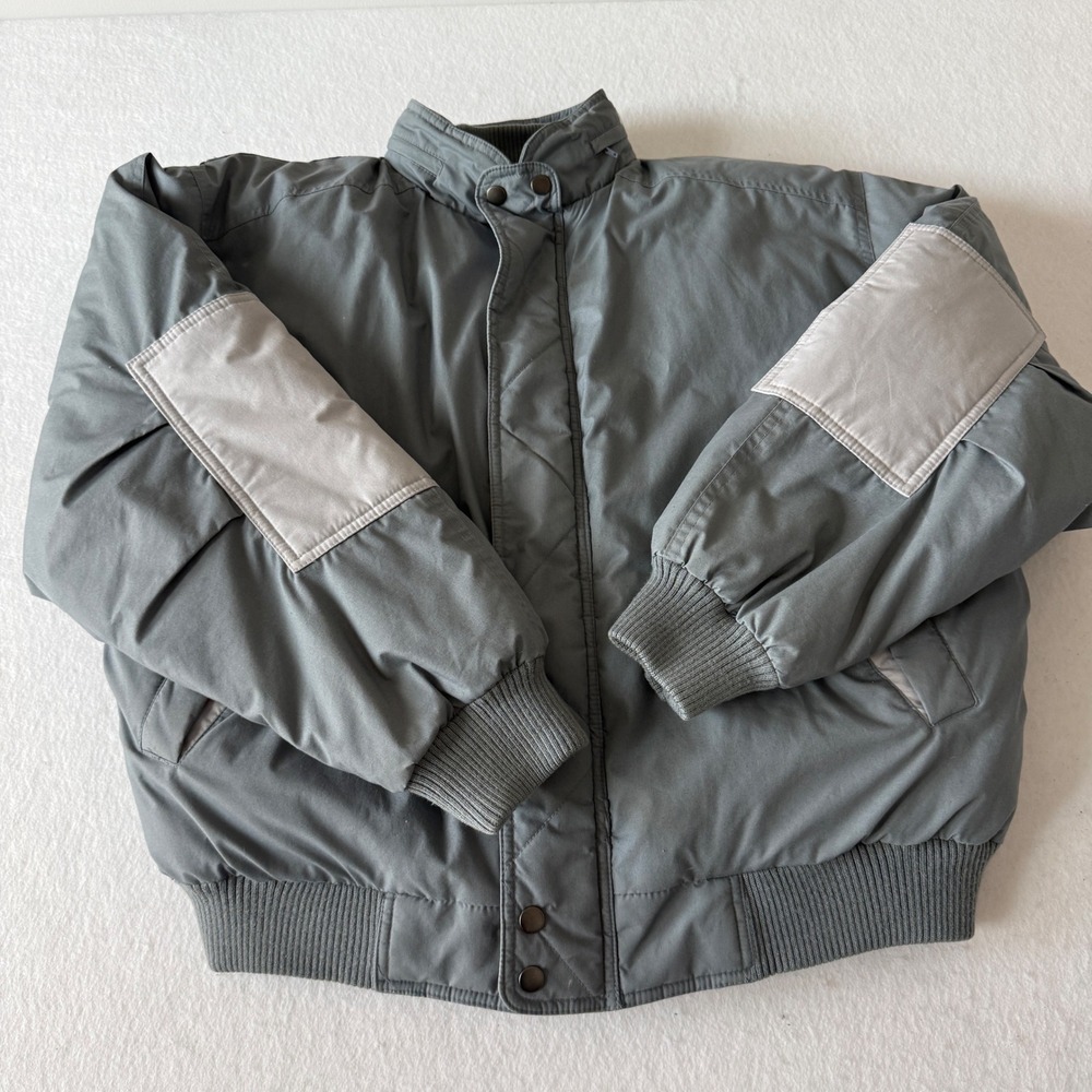 Members Only Passport Down Jacket Men 42 Elbow Patches Bomber Style Grey Vintage